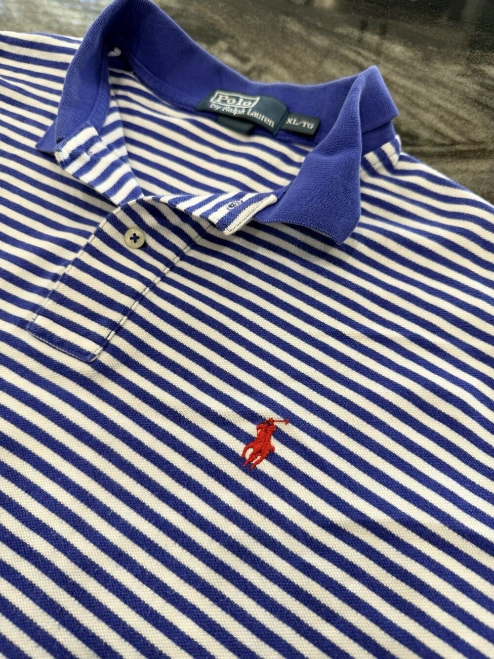 Polo Ralph Lauren Polo Shirt Mens XL Blue White Striped Preppy Golf